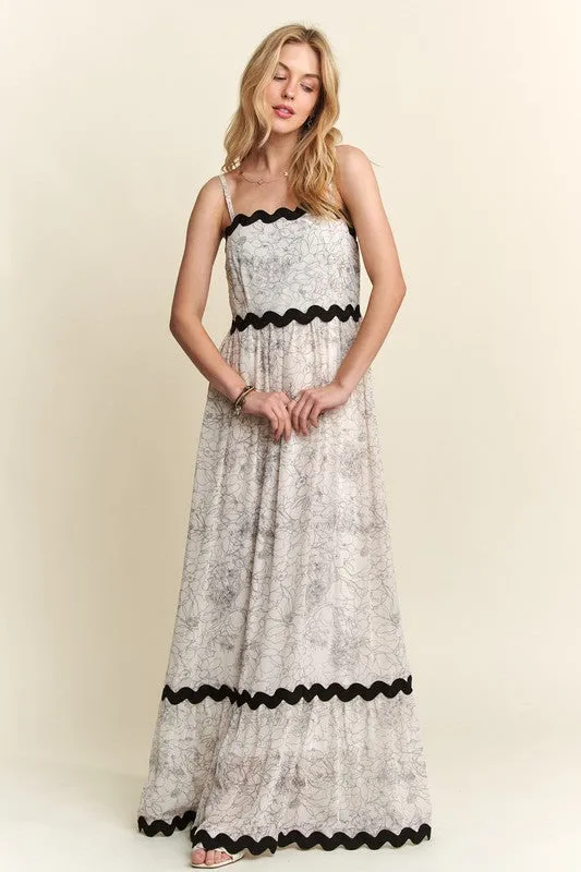Ivory Floral Adjustable Strap Maxi Cami Dress