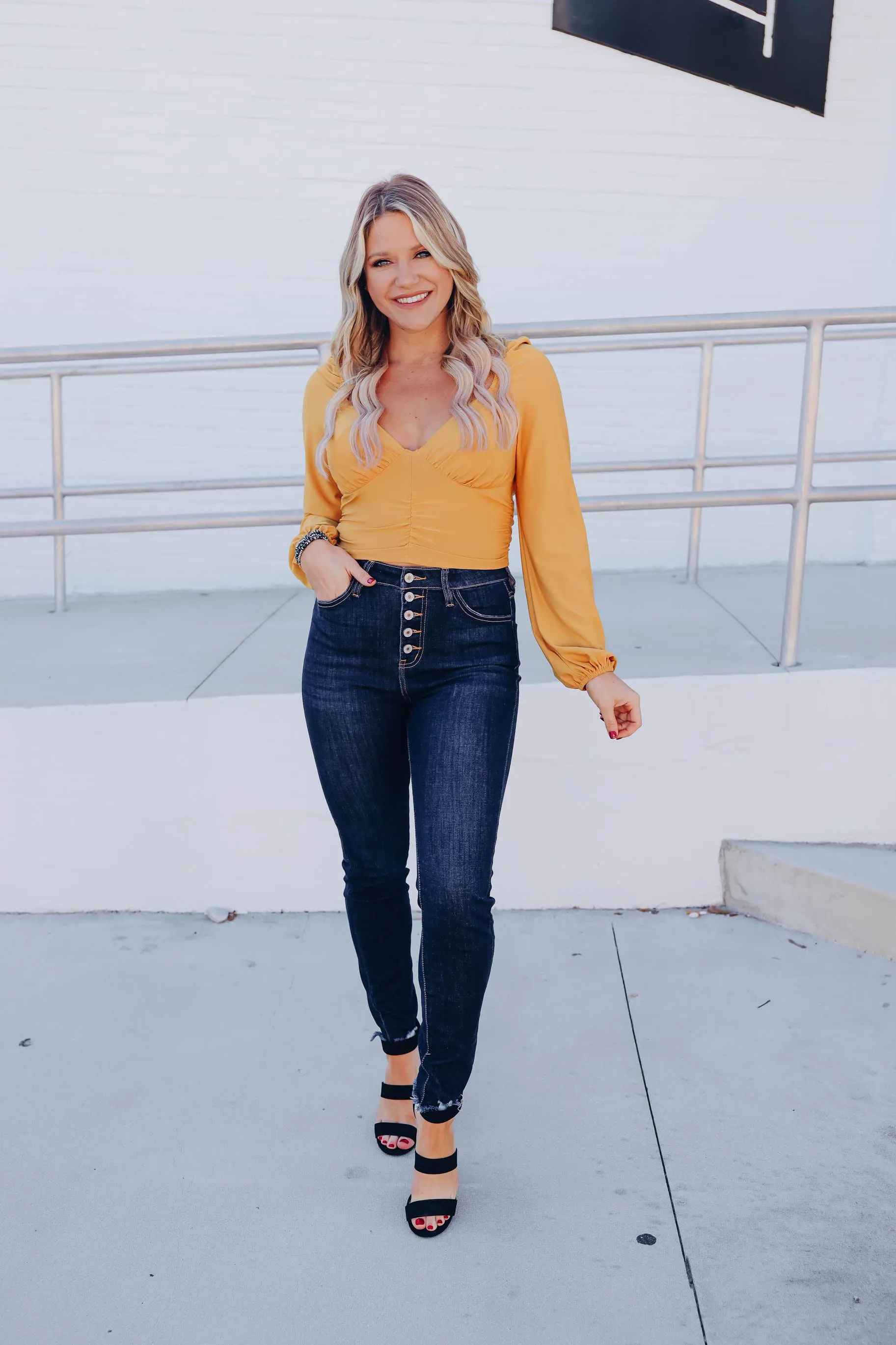 Ivy Ruched Crop Top - Mustard