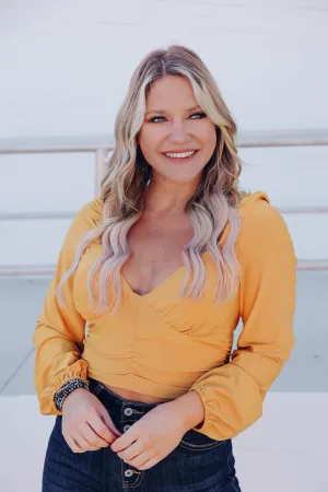 Ivy Ruched Crop Top - Mustard