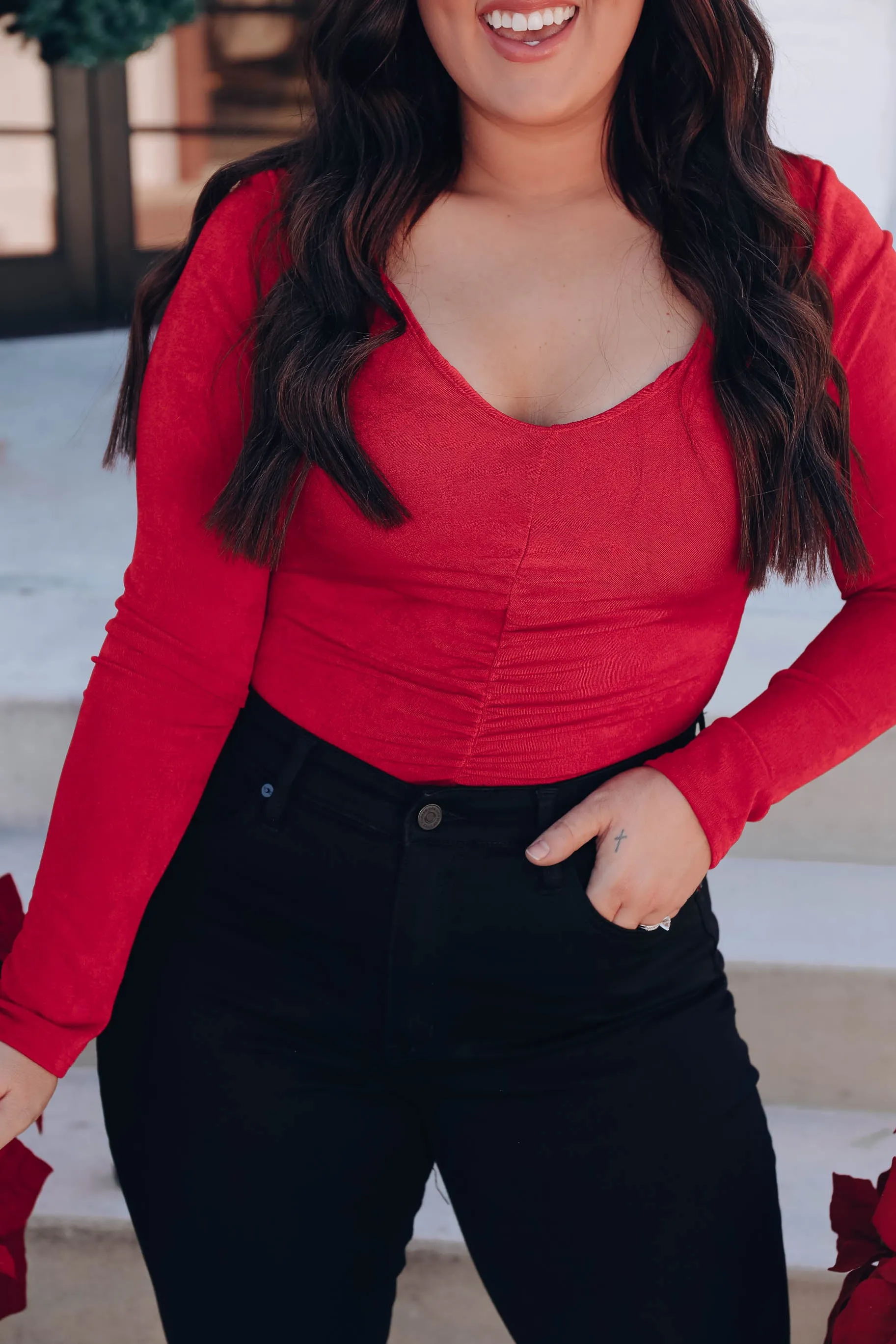 Kathrine Long Sleeve Bodysuit - Red