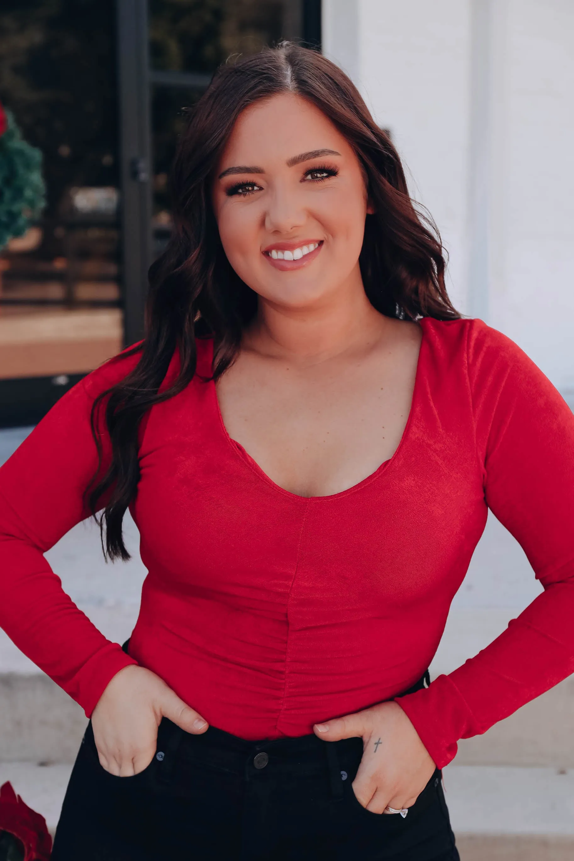 Kathrine Long Sleeve Bodysuit - Red