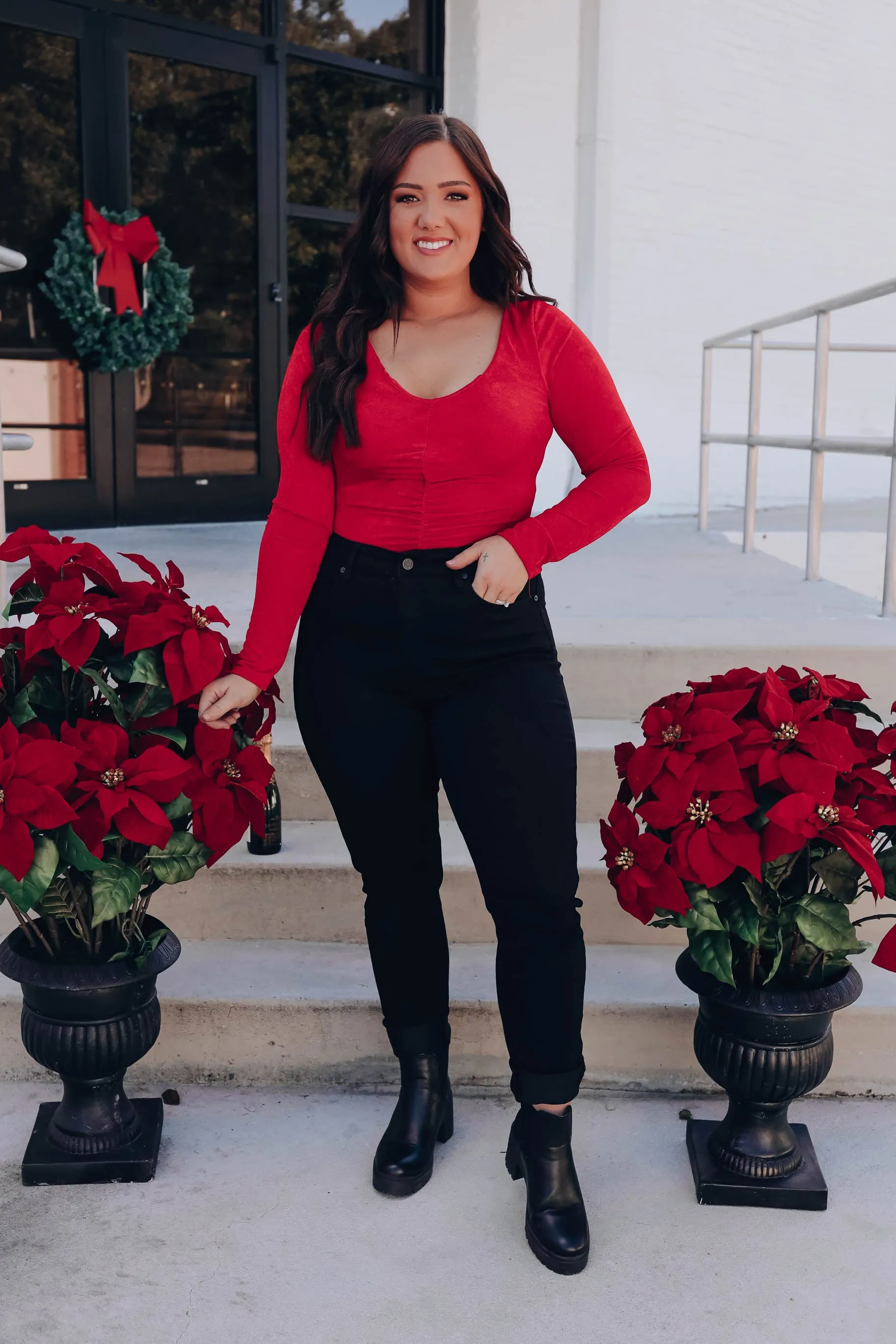 Kathrine Long Sleeve Bodysuit - Red