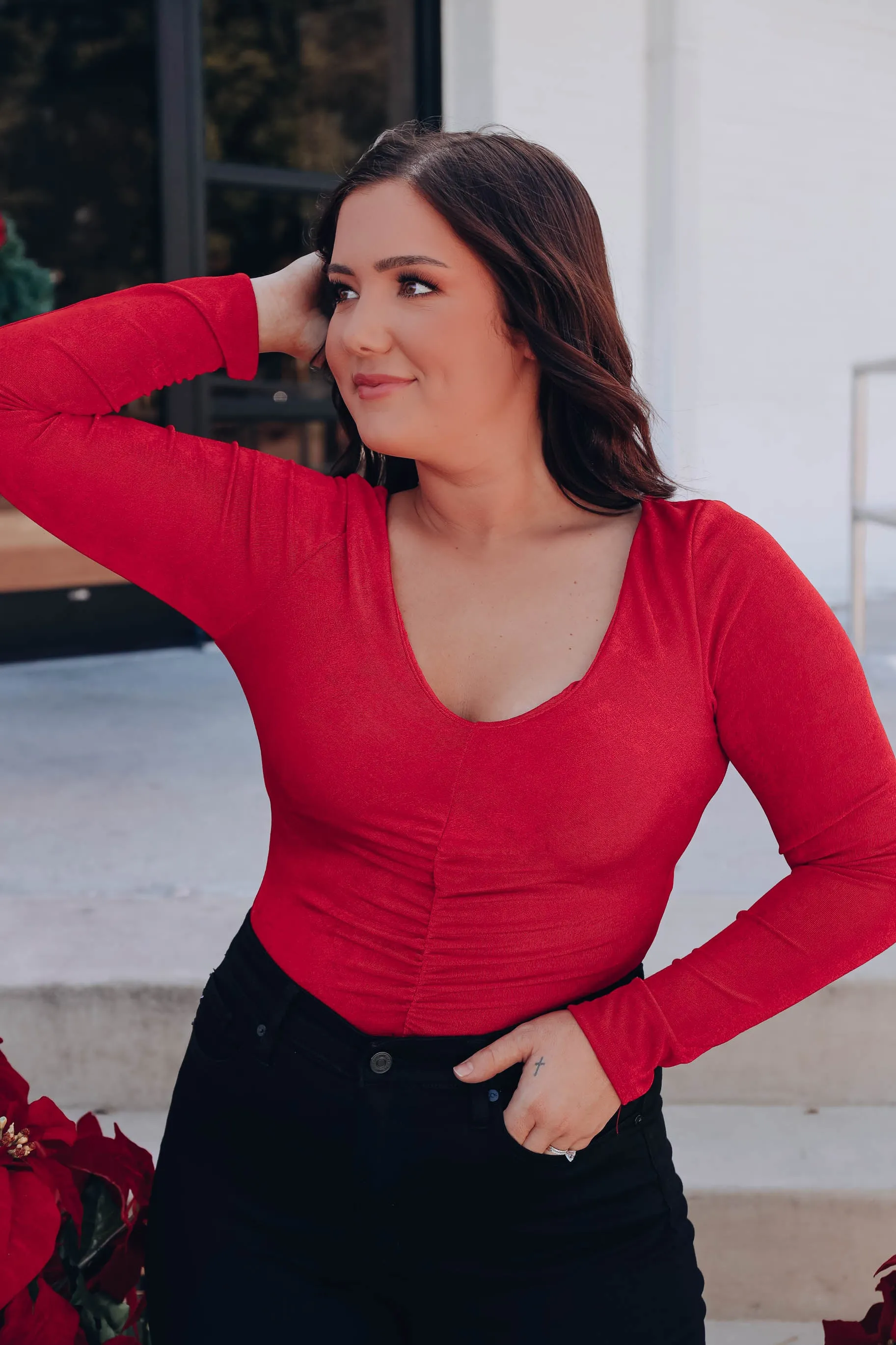 Kathrine Long Sleeve Bodysuit - Red