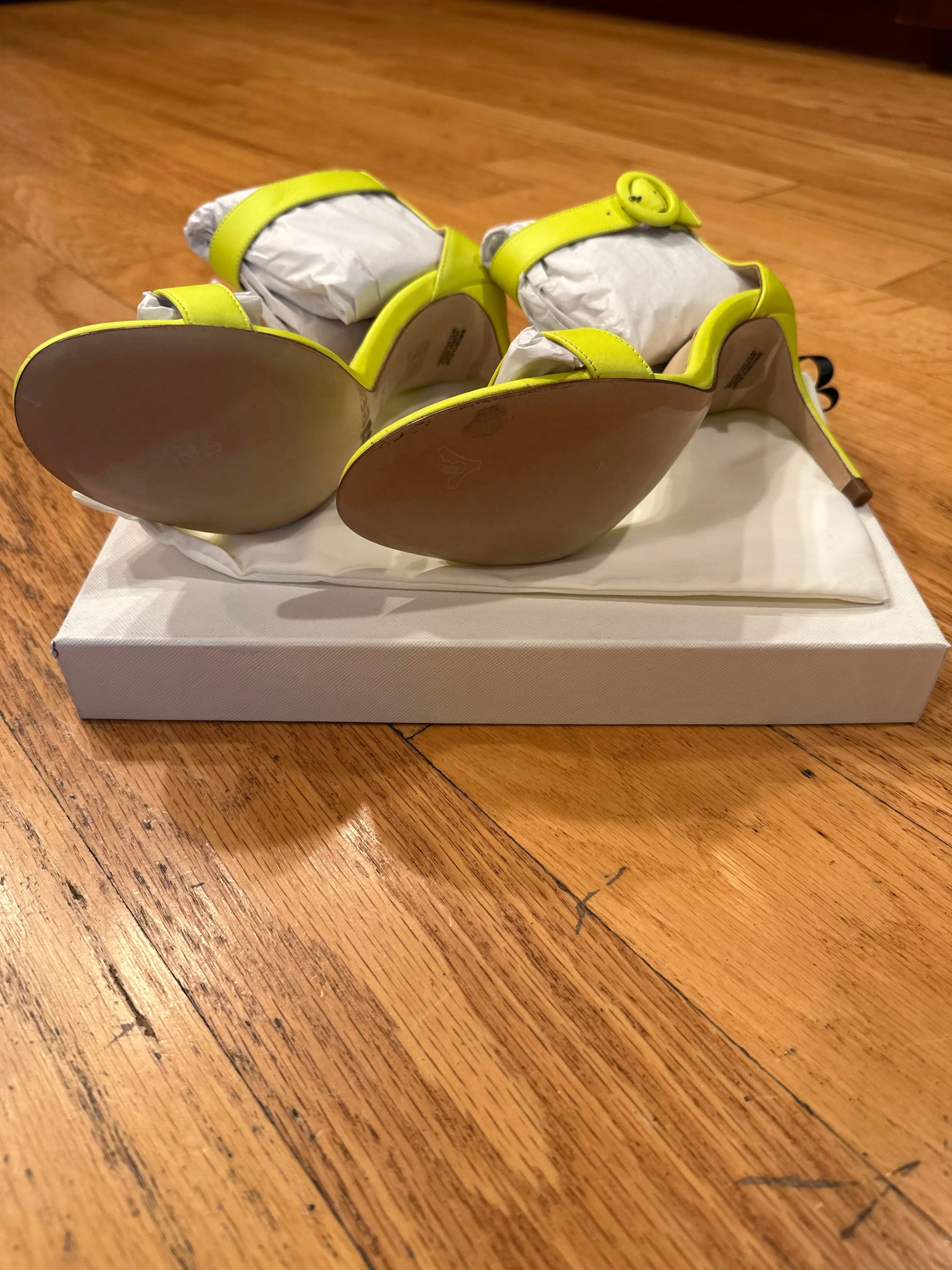 L'Agence Gisele High Heel Sandal in Neon Chartreuse Leather
