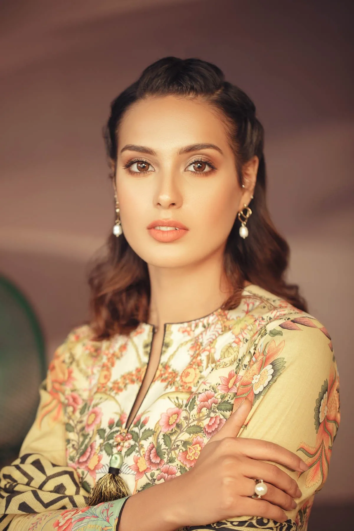 Latest Summer Pakistani printed lawn dress in olive green color # P2499
