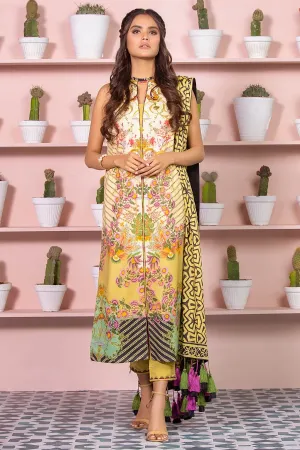 Latest Summer Pakistani printed lawn dress in olive green color # P2499