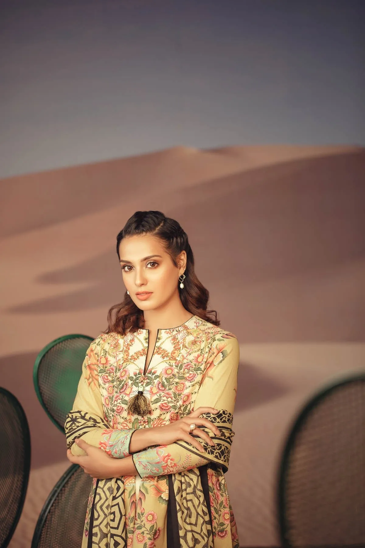 Latest Summer Pakistani printed lawn dress in olive green color # P2499