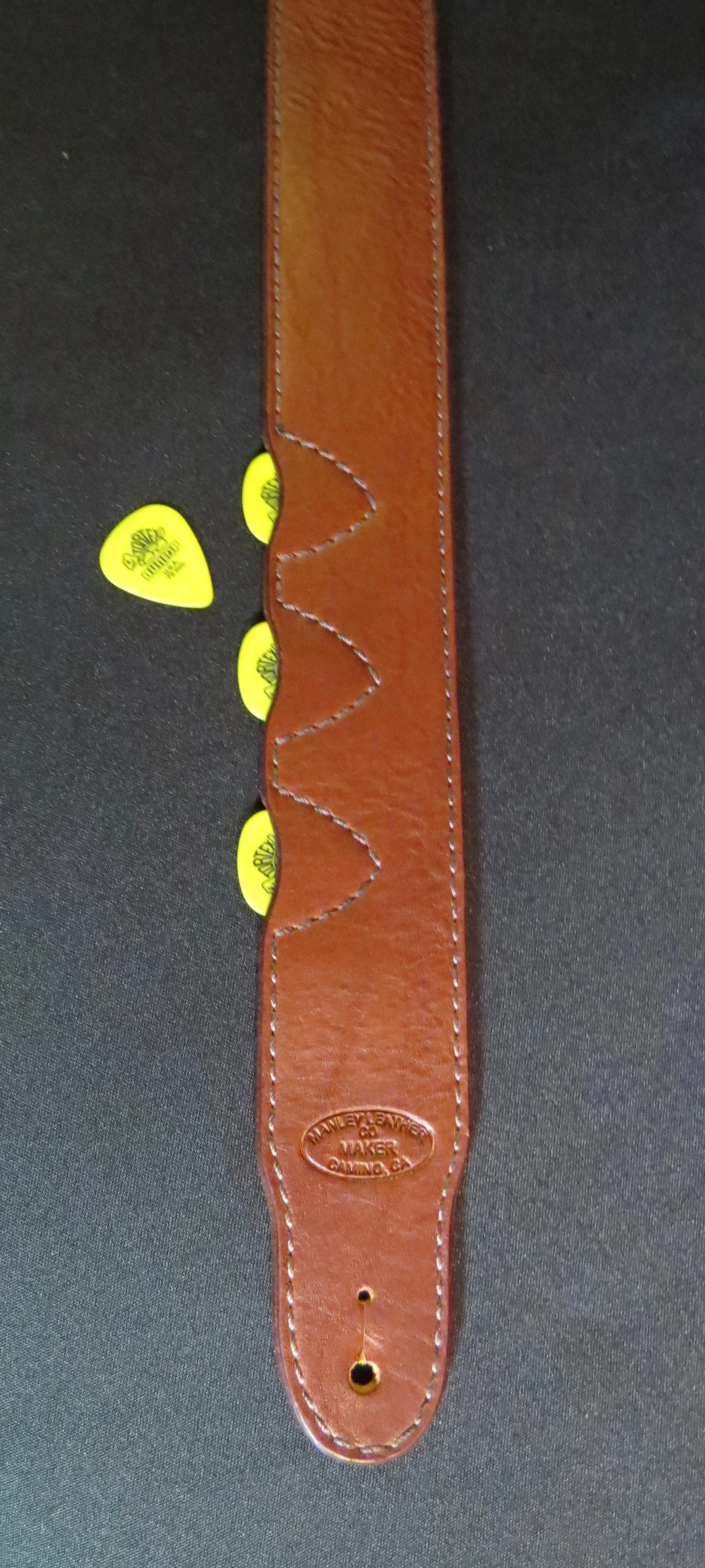 Leather Guitar Strap with Pick Holders, 2" wide
