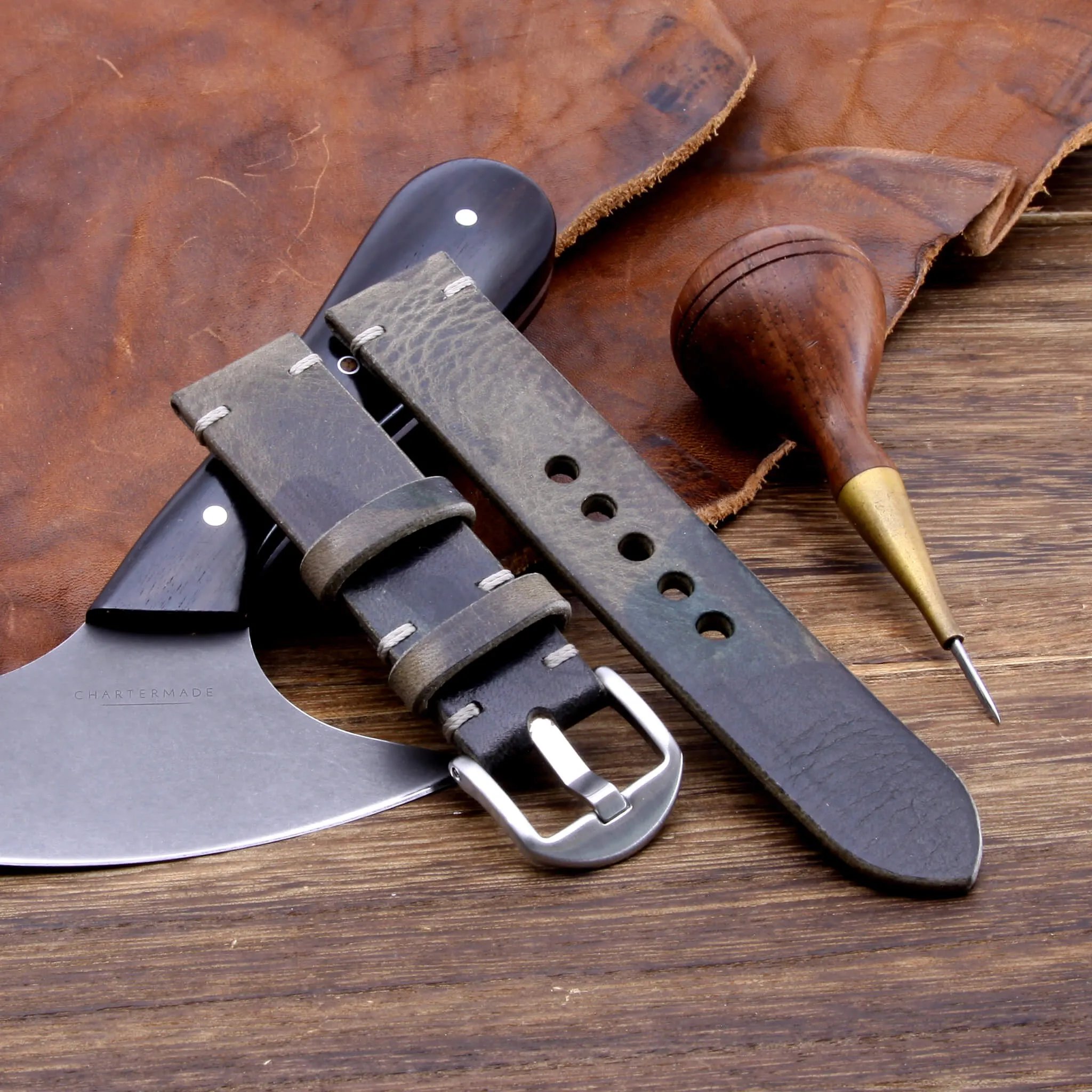 Leather Watch Strap, Military 107 | For Apple Watch