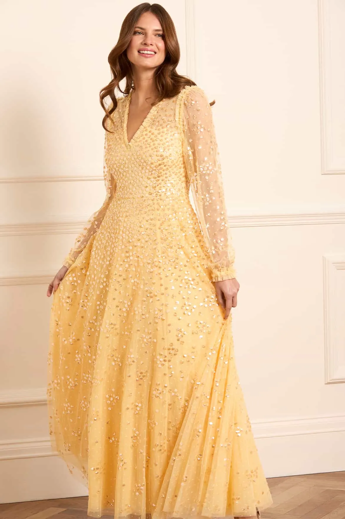 Leila Dot V-Neck Ankle Gown