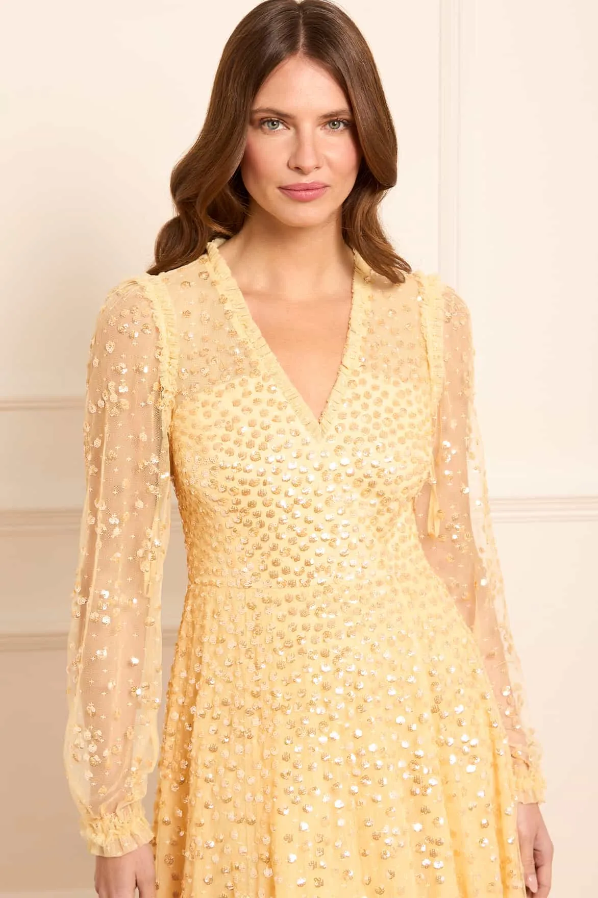 Leila Dot V-Neck Ankle Gown