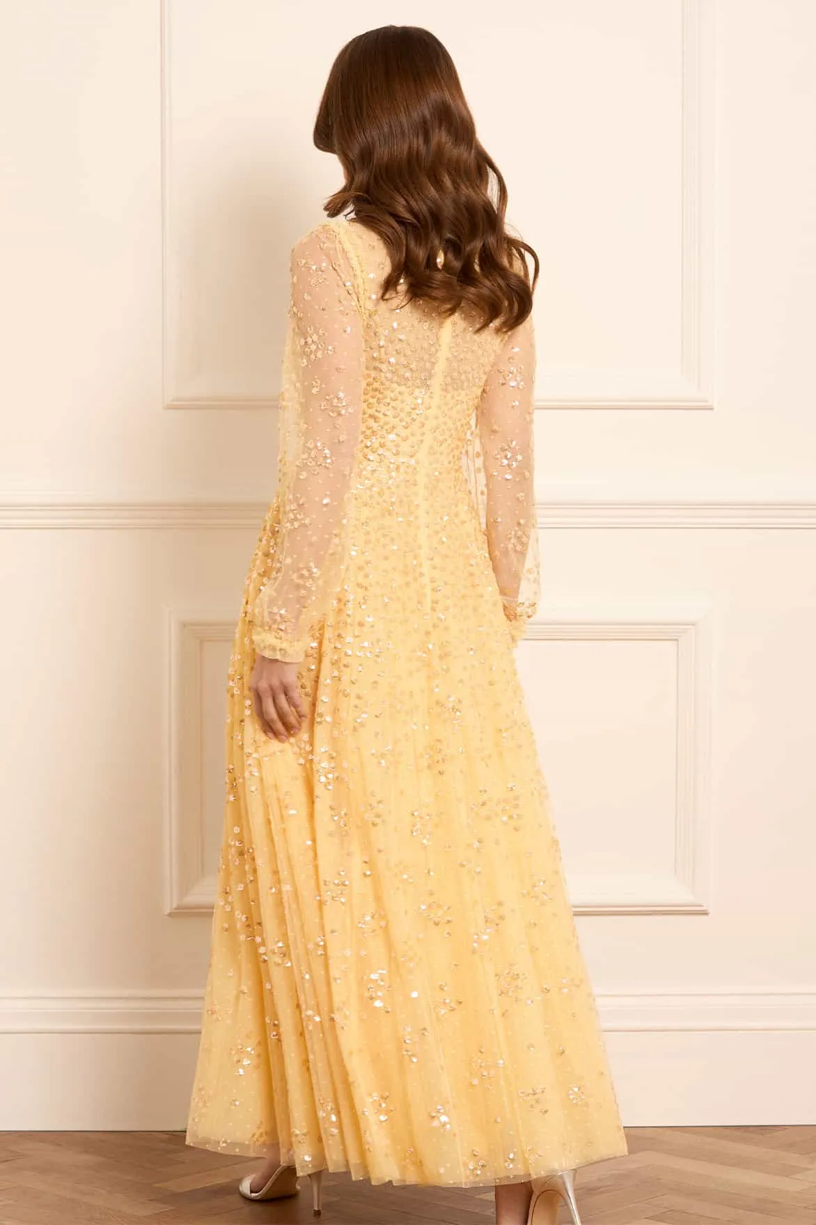 Leila Dot V-Neck Ankle Gown
