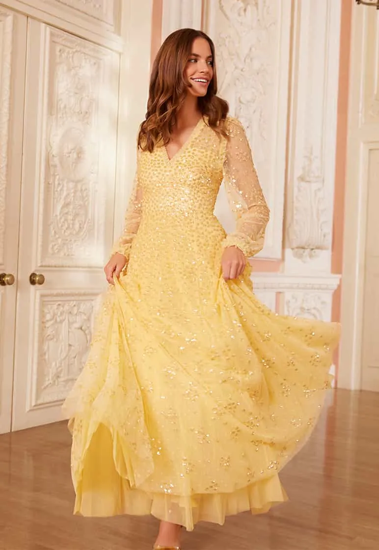 Leila Dot V-Neck Ankle Gown