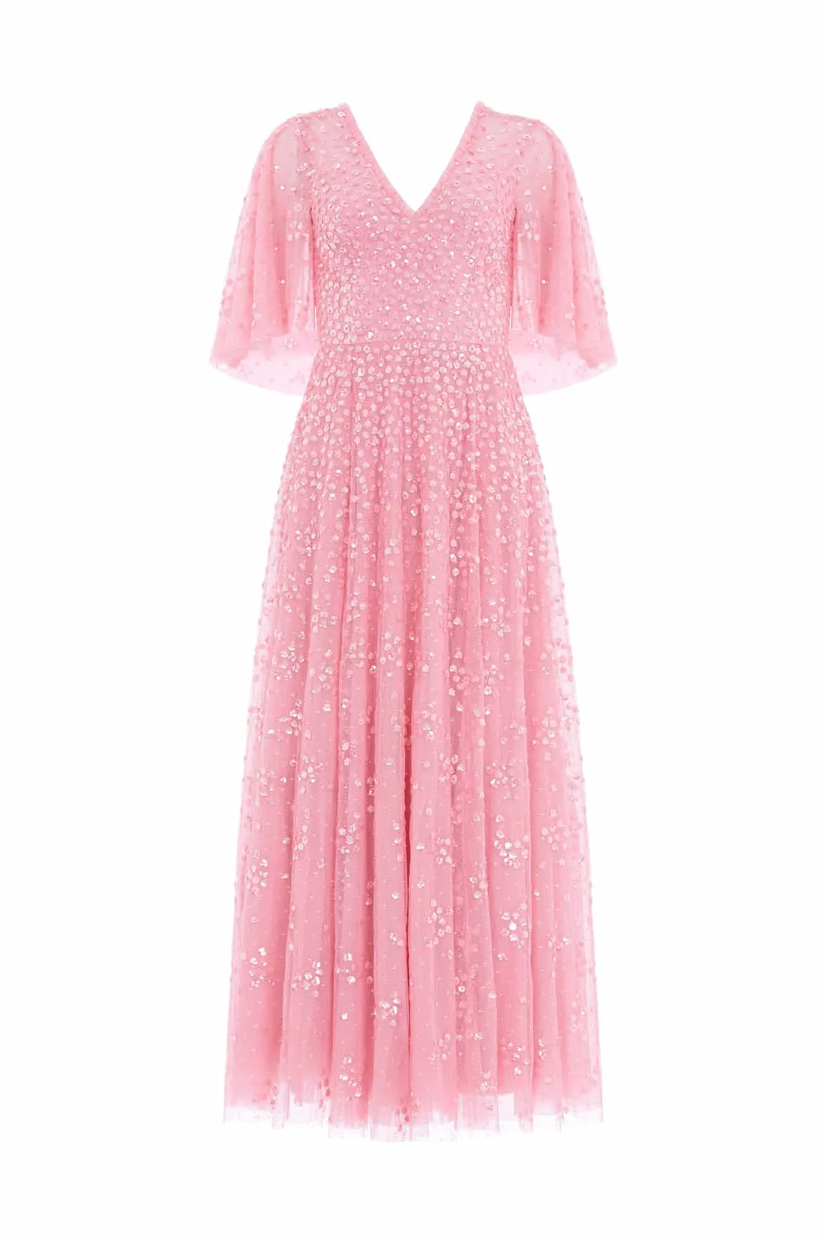 Leila Dot V-Neck Cape Ankle Gown