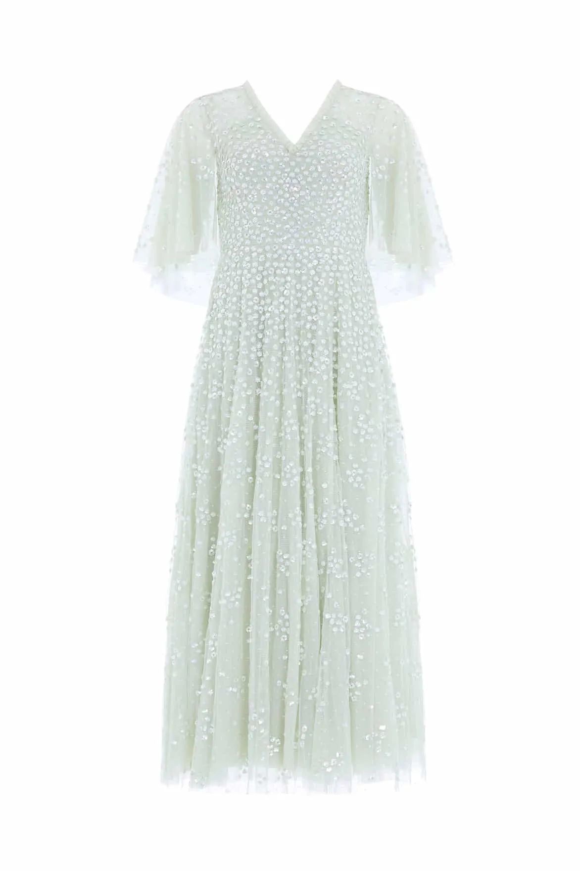 Leila Dot V-Neck Cape Ankle Gown