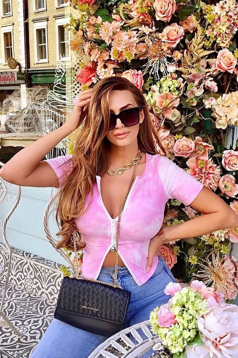 Light Pink Tie Dye Double Zip Top - Faven