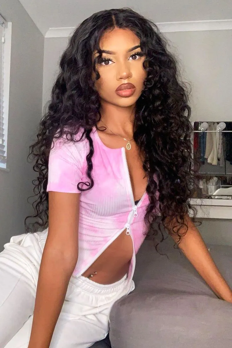 Light Pink Tie Dye Double Zip Top - Faven