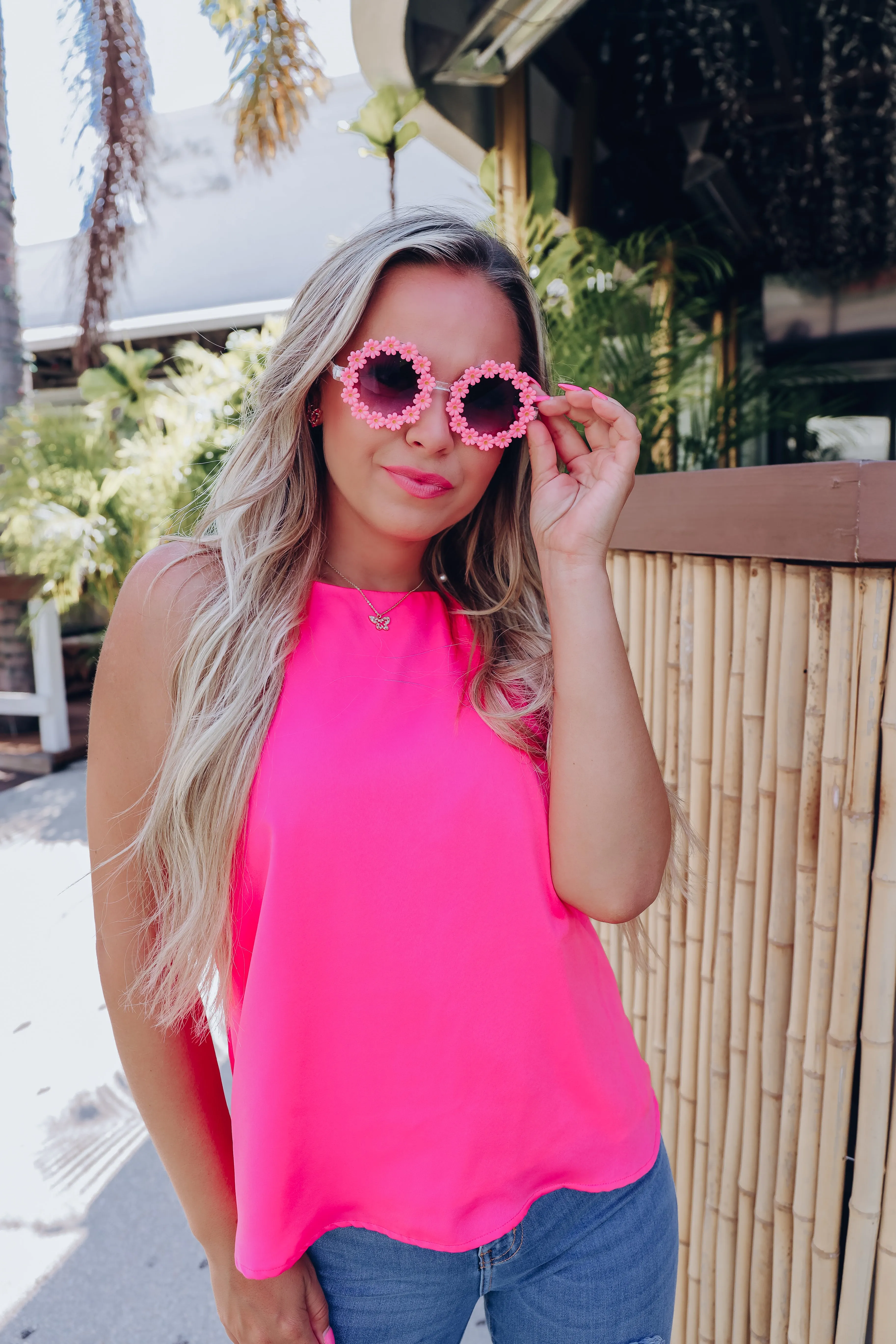 Marci High Neck Sleeveless Top - Pink