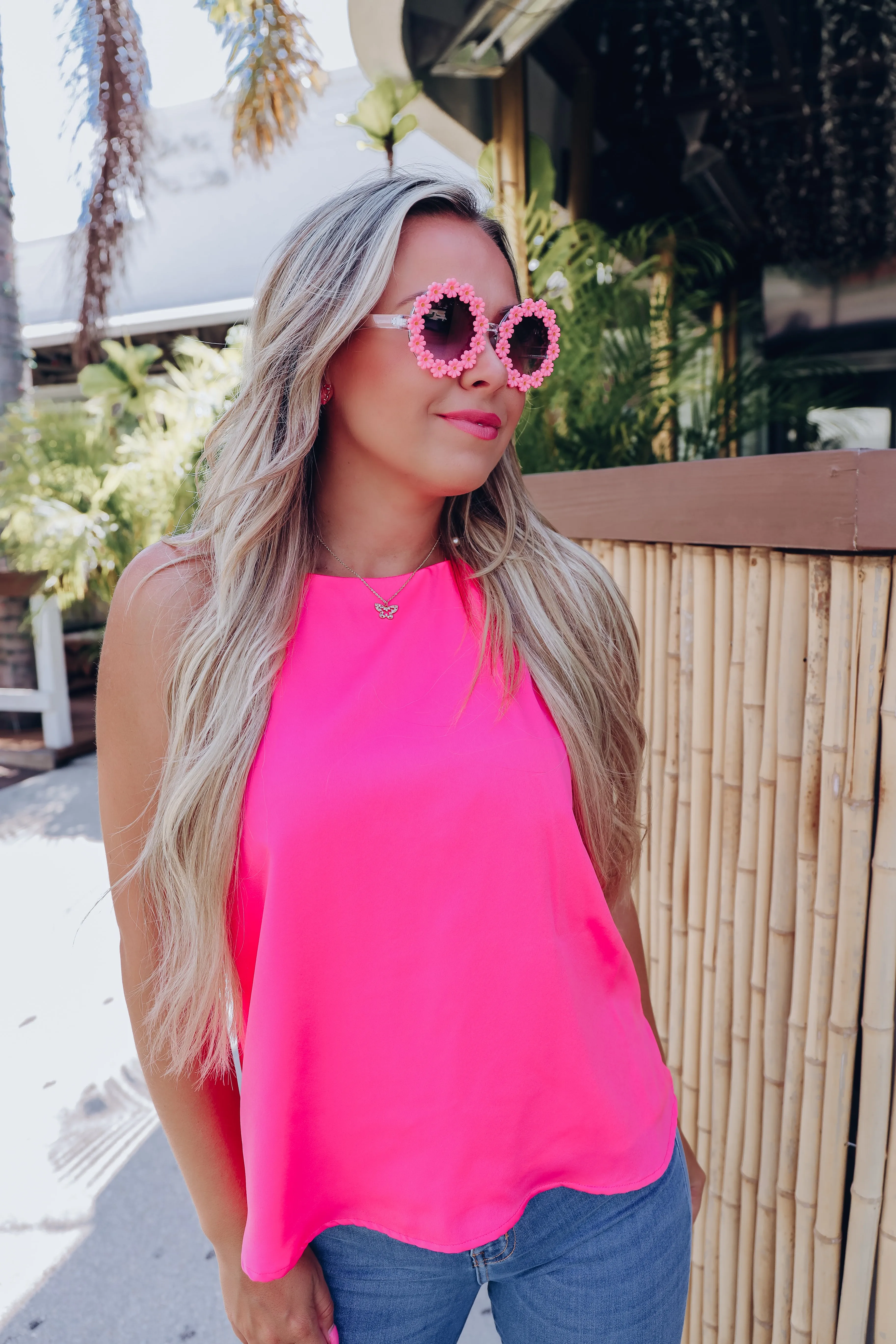 Marci High Neck Sleeveless Top - Pink