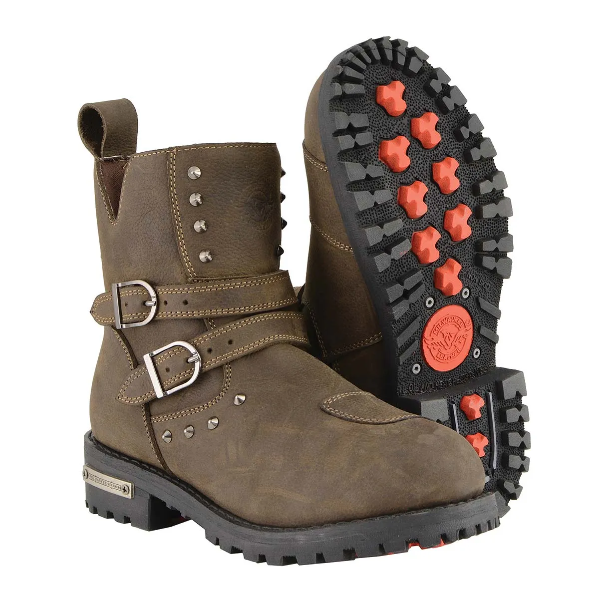 MBL9306 Women's Brown Double Strap Waterproof Leather Boots