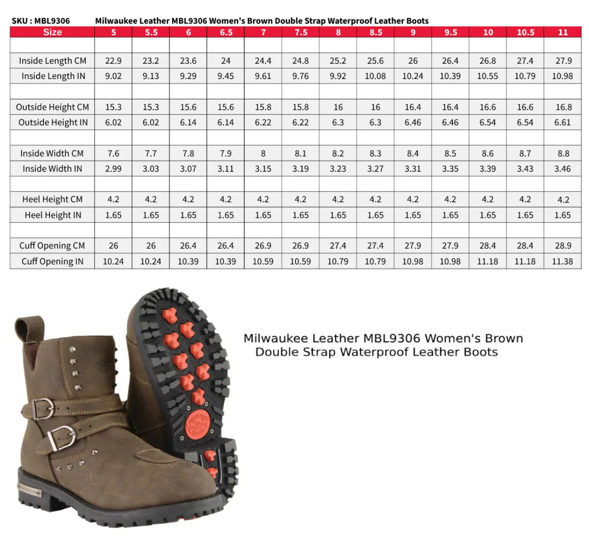 MBL9306 Women's Brown Double Strap Waterproof Leather Boots