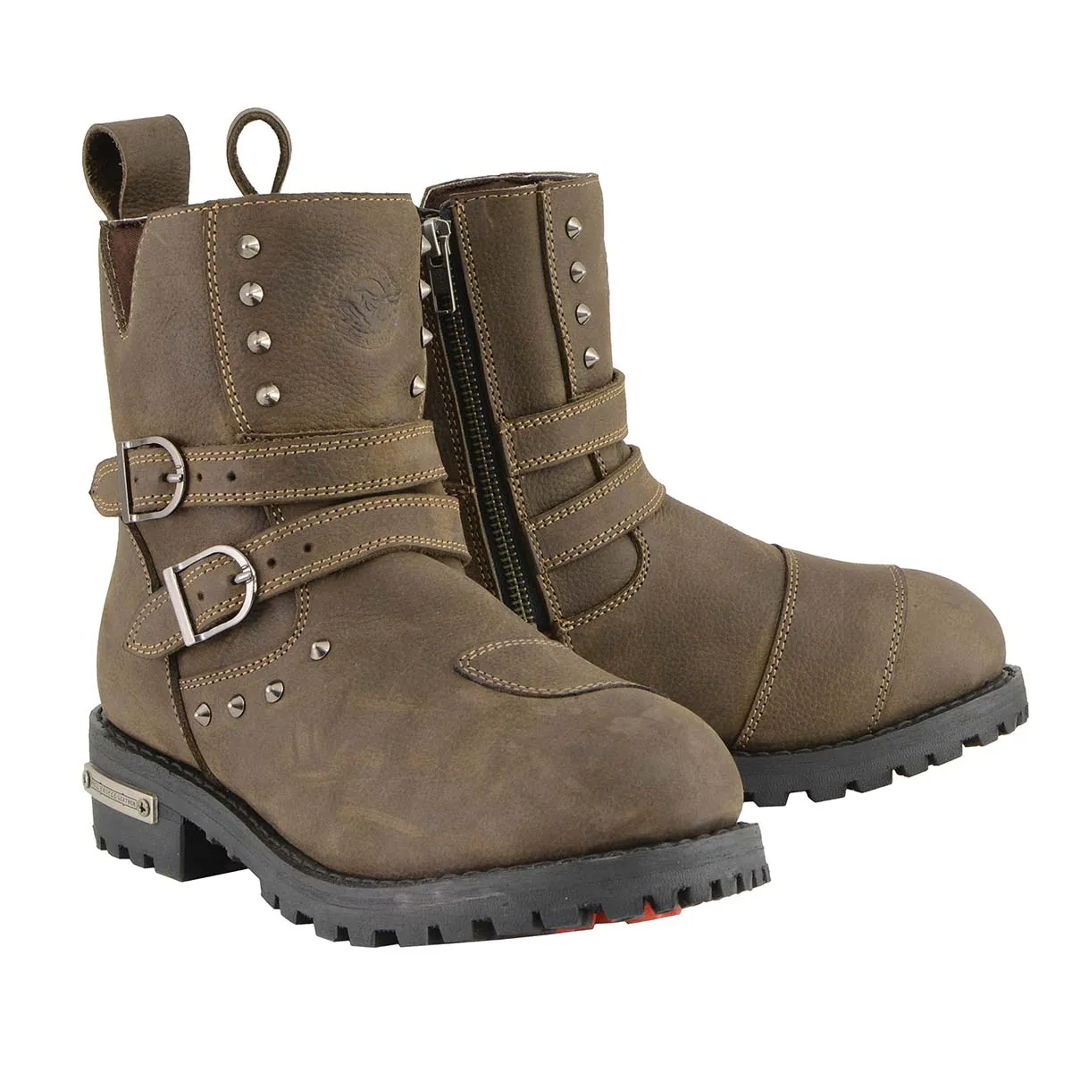 MBL9306 Women's Brown Double Strap Waterproof Leather Boots