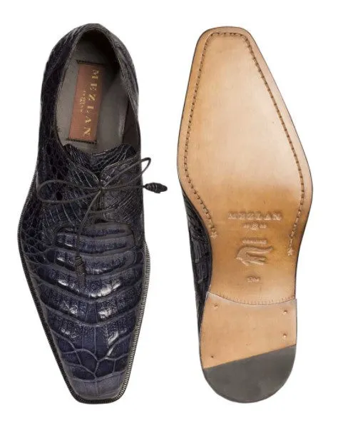 Men's Crocodile Lace Up Anderson Blue By Mezlan Made In Spain Brand