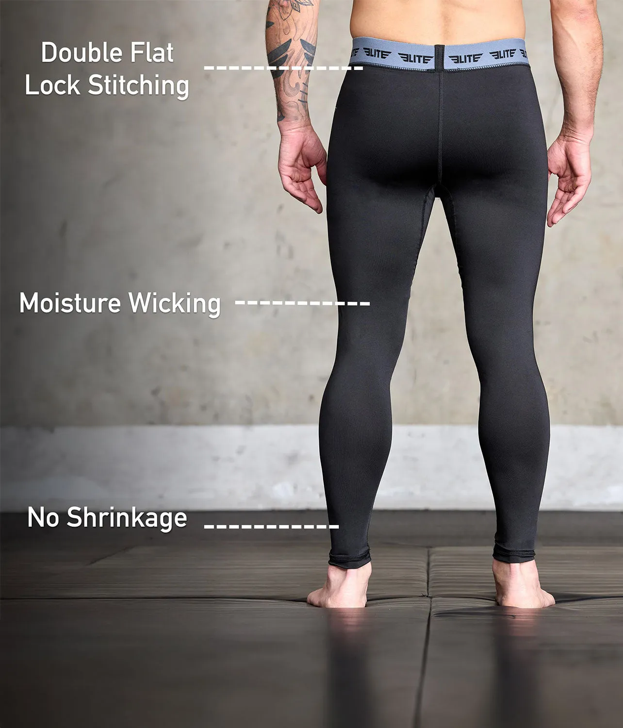 Men's Plain Black Compression No-Gi BJJ Spats