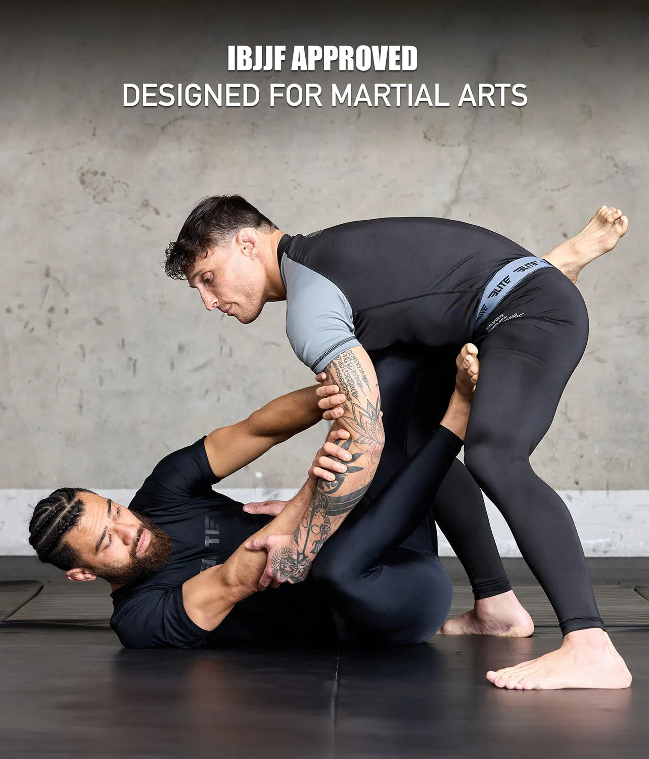 Men's Plain Black Compression No-Gi BJJ Spats