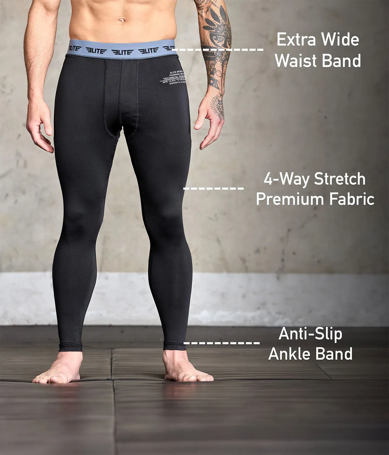Men's Plain Black Compression No-Gi BJJ Spats