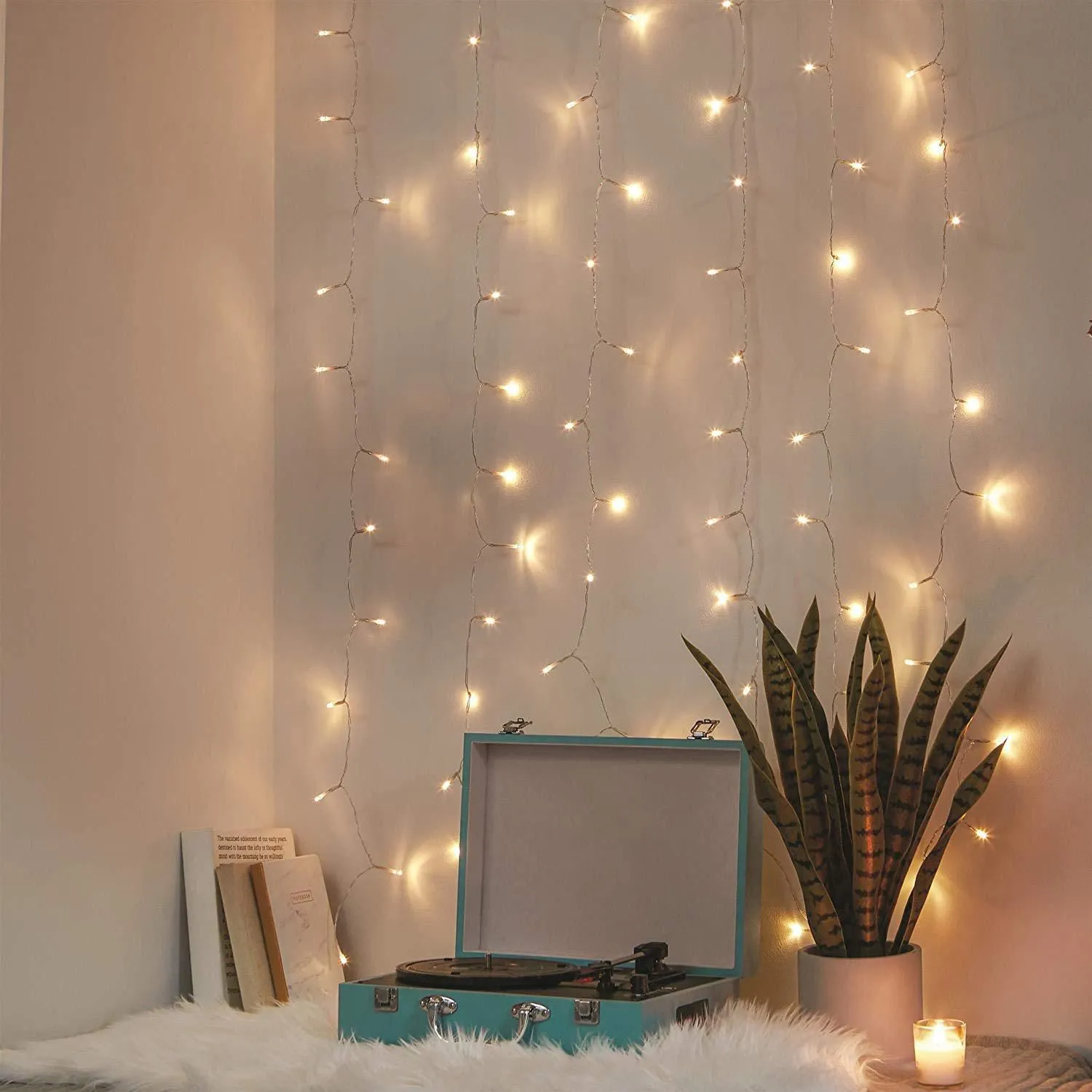 Merkury Innovations Curtain Lights Cascading LED Lighting! Comprised of 96 pink, purple, and blue LEDs, this 3.5" x 5" light display is designed for versatility: