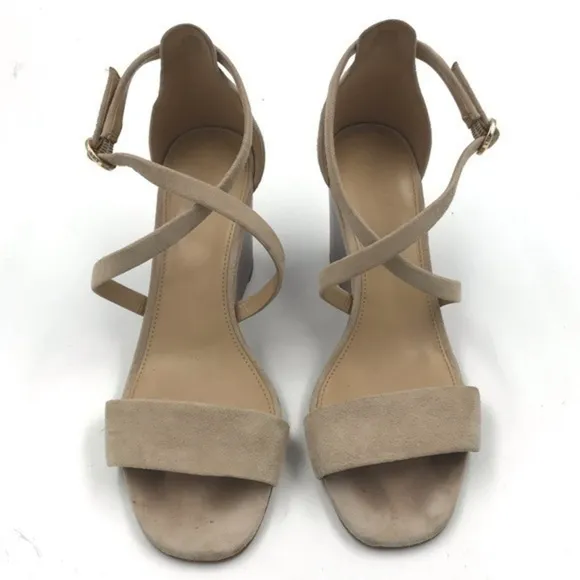 Michael Kors Cream Suede Leather Strappy Wood Wedge Heels Size 8