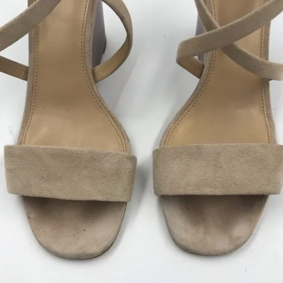 Michael Kors Cream Suede Leather Strappy Wood Wedge Heels Size 8