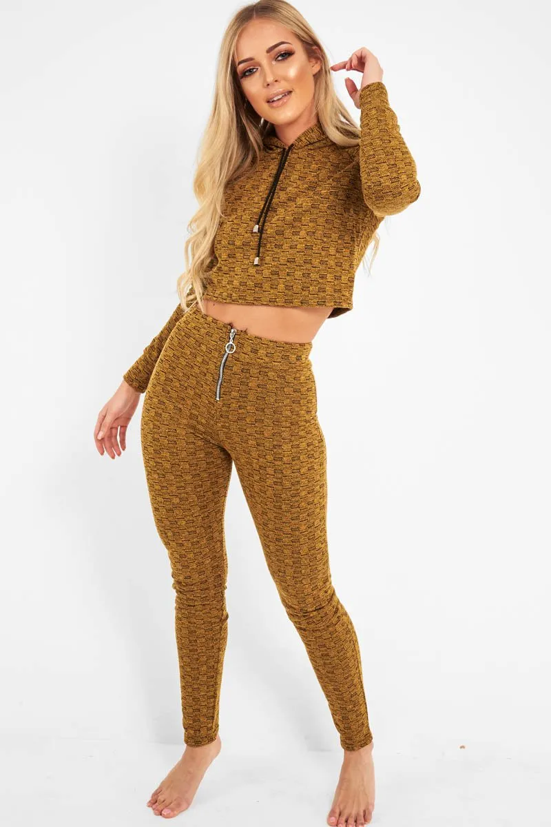 Mustard Marl Hooded Loungewear Set - Olevia