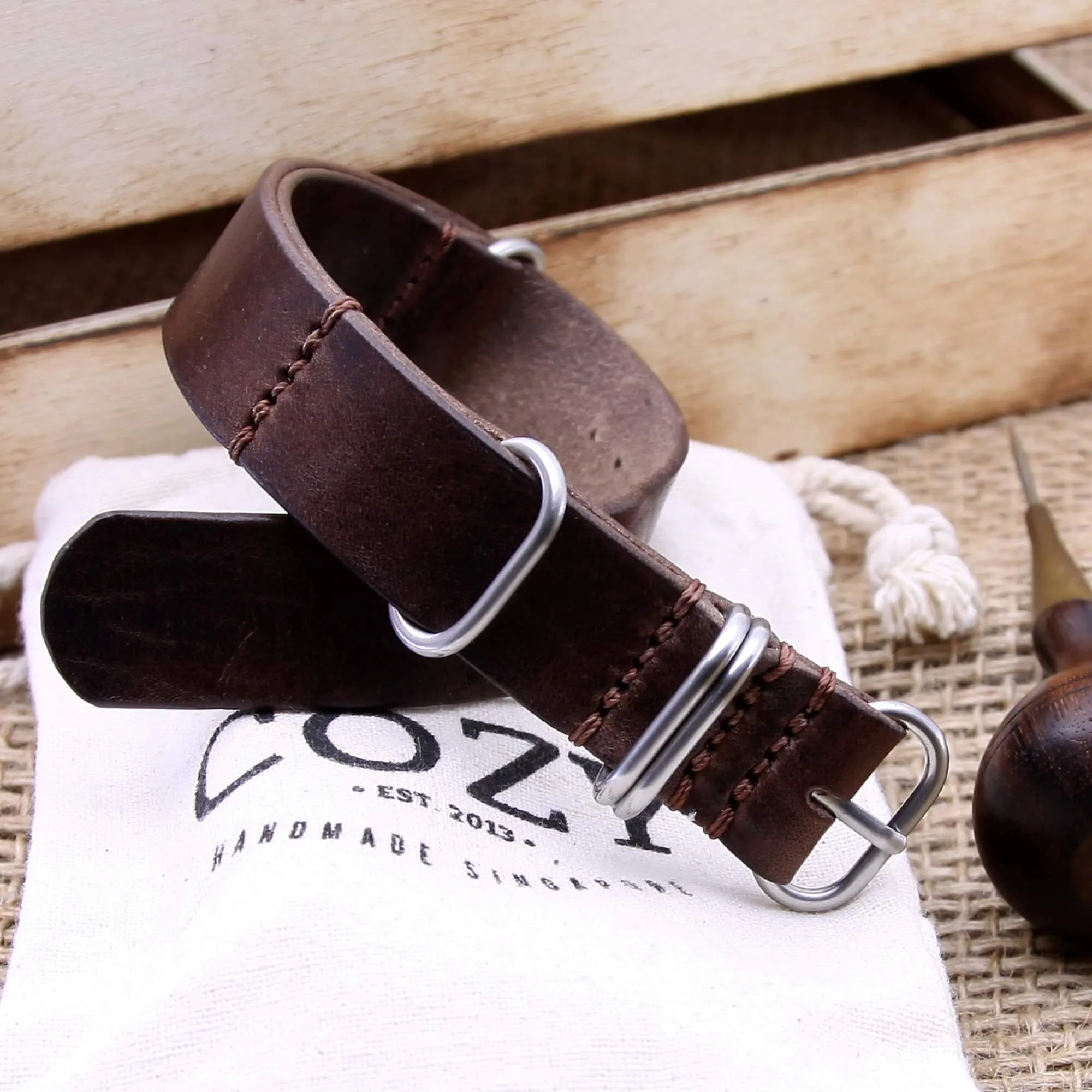 NAT2 Leather Watch Strap, 5-Ring Vintage 405
