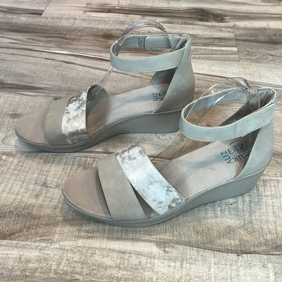 Naturalizer ‘Theron’ platform wedge ankle strap wedge sandal size 11 silver