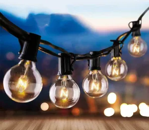 NEW 25Ft G40 Outdoor String Lights with 25 Globe Clear Bulbs & 2 Spare Bulbs Waterproof IP44 Patio Hanging UL Listed Lights for Indoor & Outdoor Decoration Patio Backyard Deck Garden Wedding Parties (UL Listed Plug)