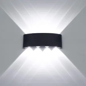 New KAWELL Modern Up/Down Matte Black Indoor/Outdoor Waterproof Wall Lamp, 8 LEDs, great for Hallway, Porch, Wall Sconce, Path Light, White Light!