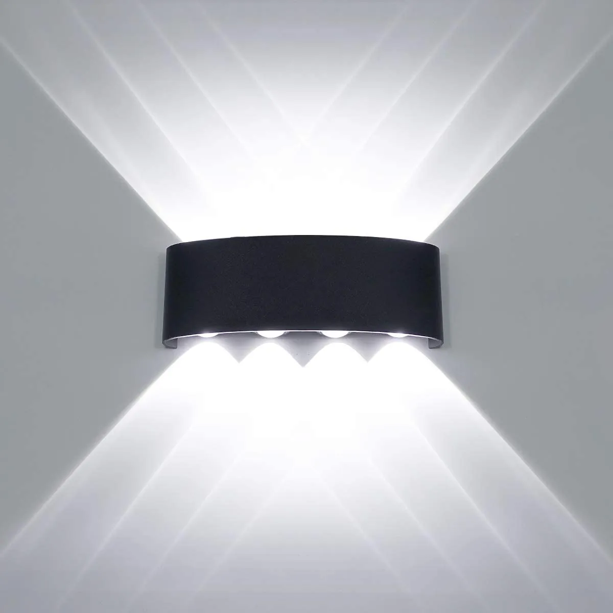New KAWELL Modern Up/Down Matte Black Indoor/Outdoor Waterproof Wall Lamp, 8 LEDs, great for Hallway, Porch, Wall Sconce, Path Light, White Light!