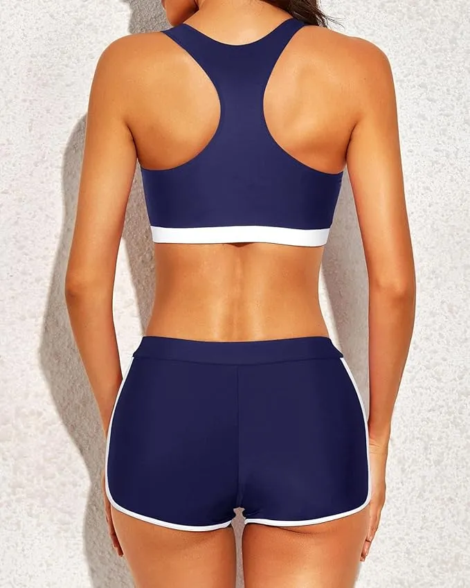 New Yonique 3 Piece Athletic Tankini Swimsuits for Women with Shorts Swim Tank Tops with Sports Bra and Boyshorts Bathing Suits Sz 2X