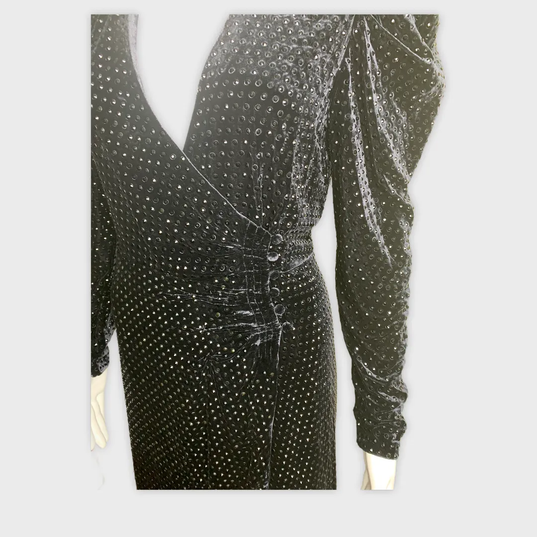 NWT RETROFETE Agnes Crystal-Embellished Wrap Dress