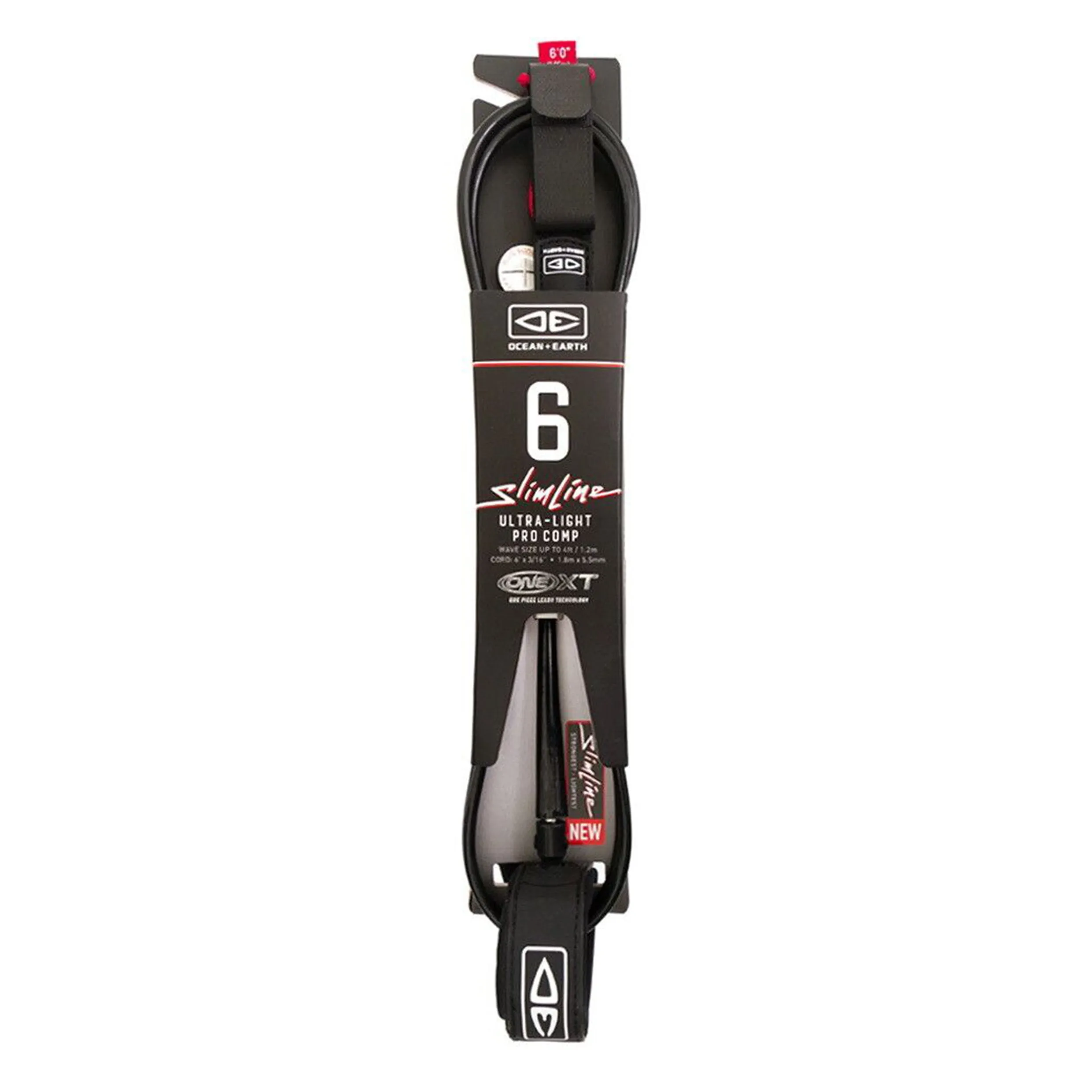 OCEAN & EARTH SLIM LINE ONE XT PRO COMP 6'0 LEASH BLACK
