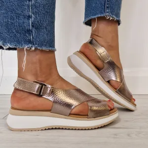 Oh My Sandals Leather Criss Cross Sandals - Bronze