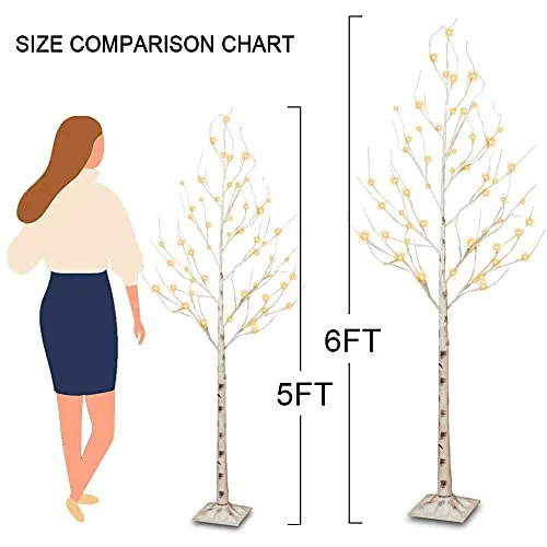 PABIPABI （Pack of 2） White Birch Tree with Lights Set 5FT 6FT Christmas Tree Lights Combo Kit Perfect for Indoor Outdoor Home Decor Holiday Party Wedding Thanksgiving & Christmas Decorations