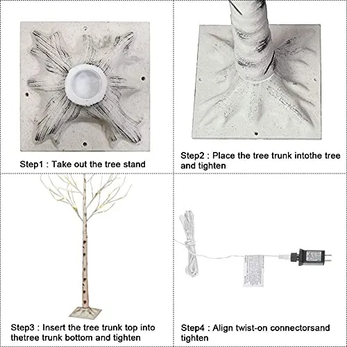 PABIPABI （Pack of 2） White Birch Tree with Lights Set 5FT 6FT Christmas Tree Lights Combo Kit Perfect for Indoor Outdoor Home Decor Holiday Party Wedding Thanksgiving & Christmas Decorations