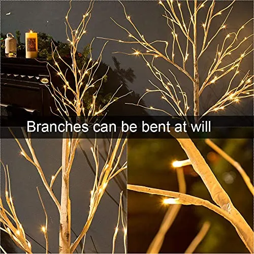 PABIPABI （Pack of 2） White Birch Tree with Lights Set 5FT 6FT Christmas Tree Lights Combo Kit Perfect for Indoor Outdoor Home Decor Holiday Party Wedding Thanksgiving & Christmas Decorations