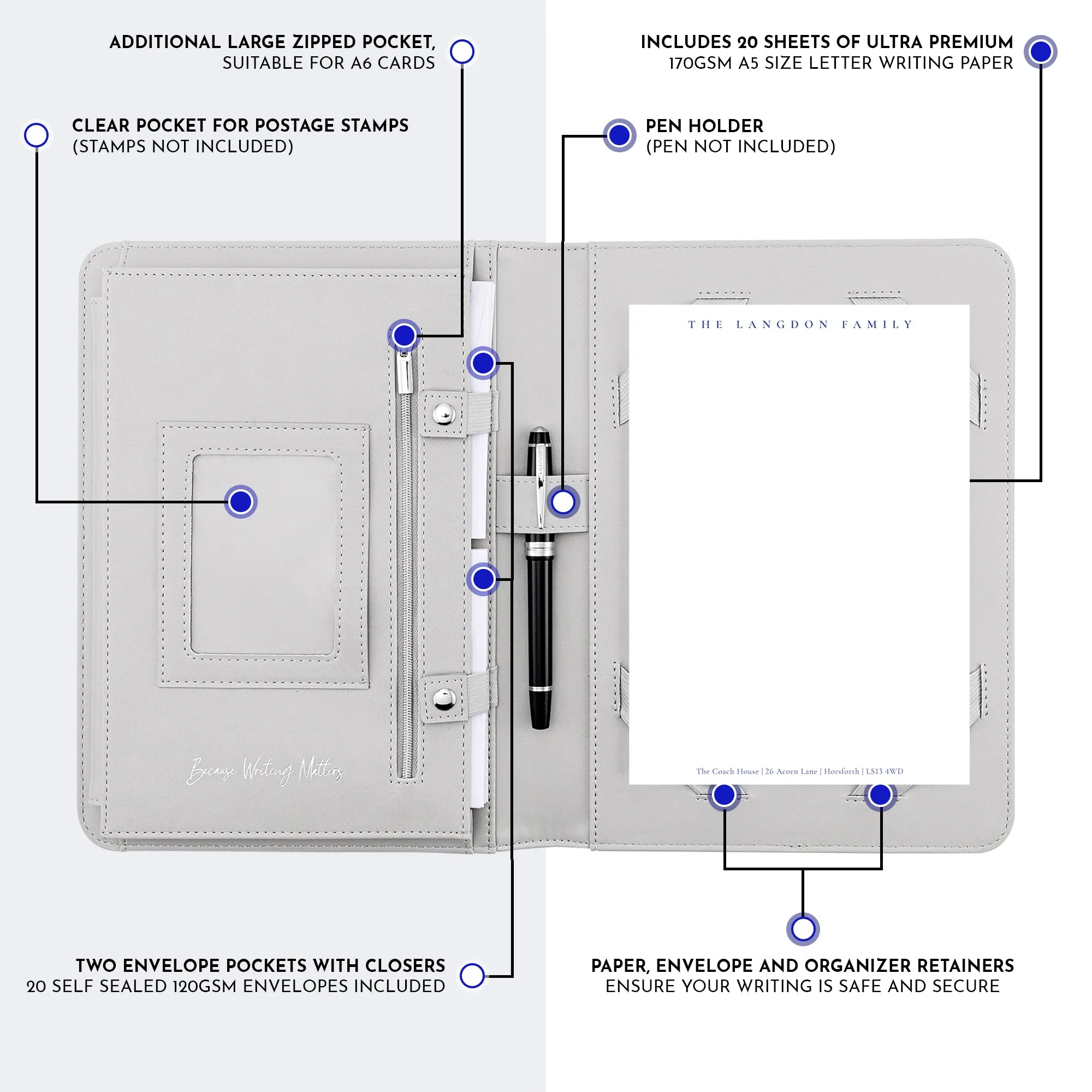 Personalised Letter Writing Stationery Set with Organiser - 'Oxford''