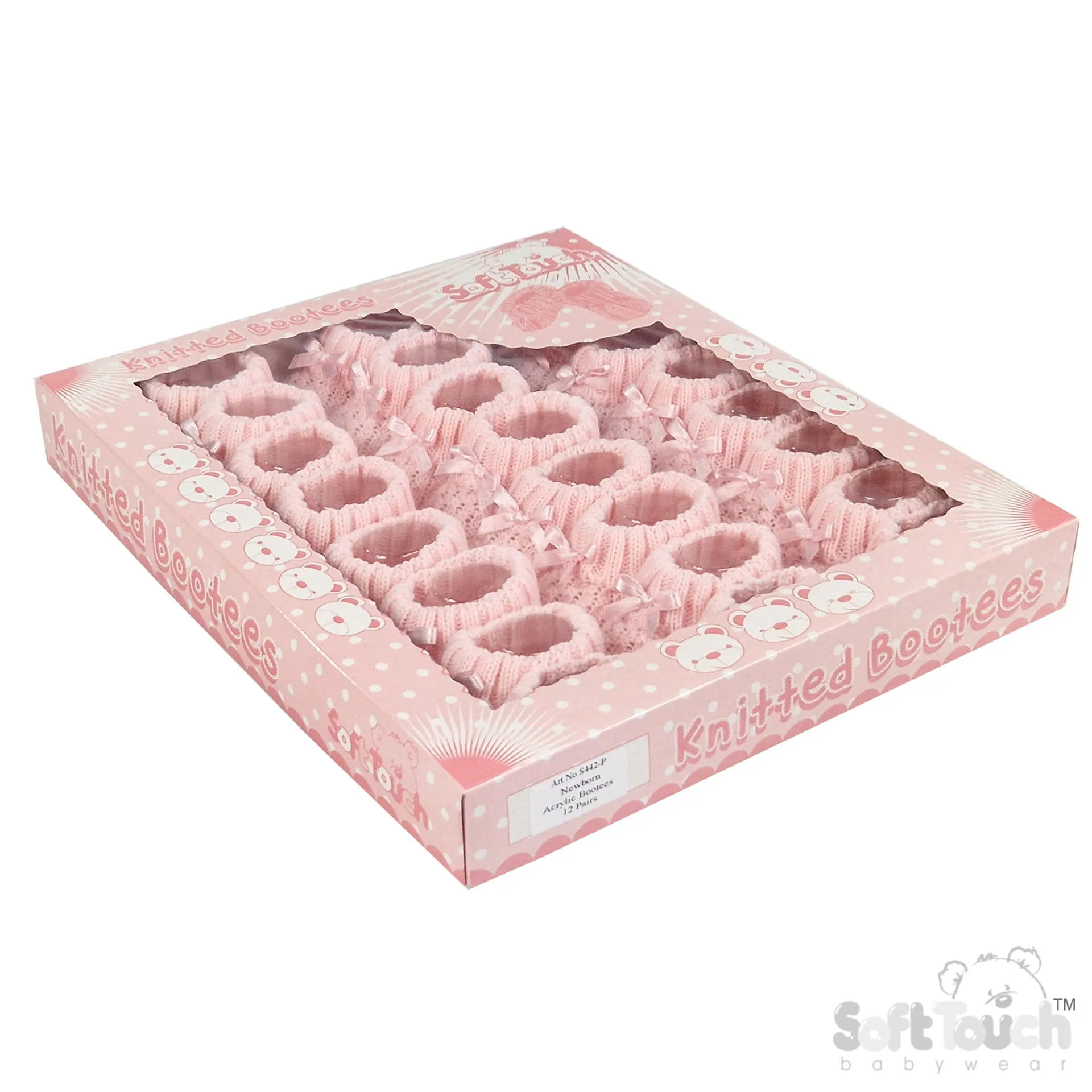 PINK ACRYLIC BOOTEES WITH CHECK DESIGN AND BOW - S442P