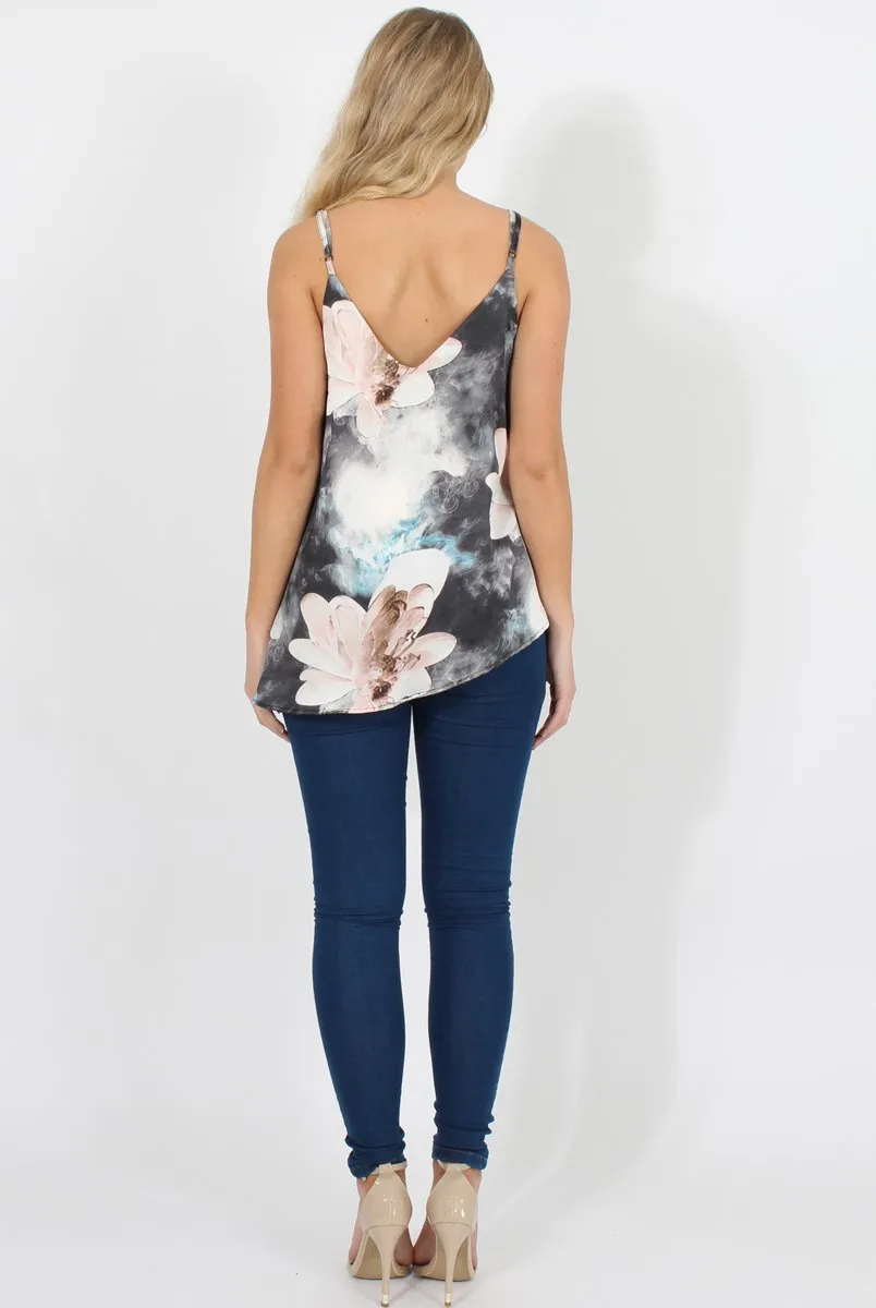 Pink Floral Asymmetric Vest Top - Patricia