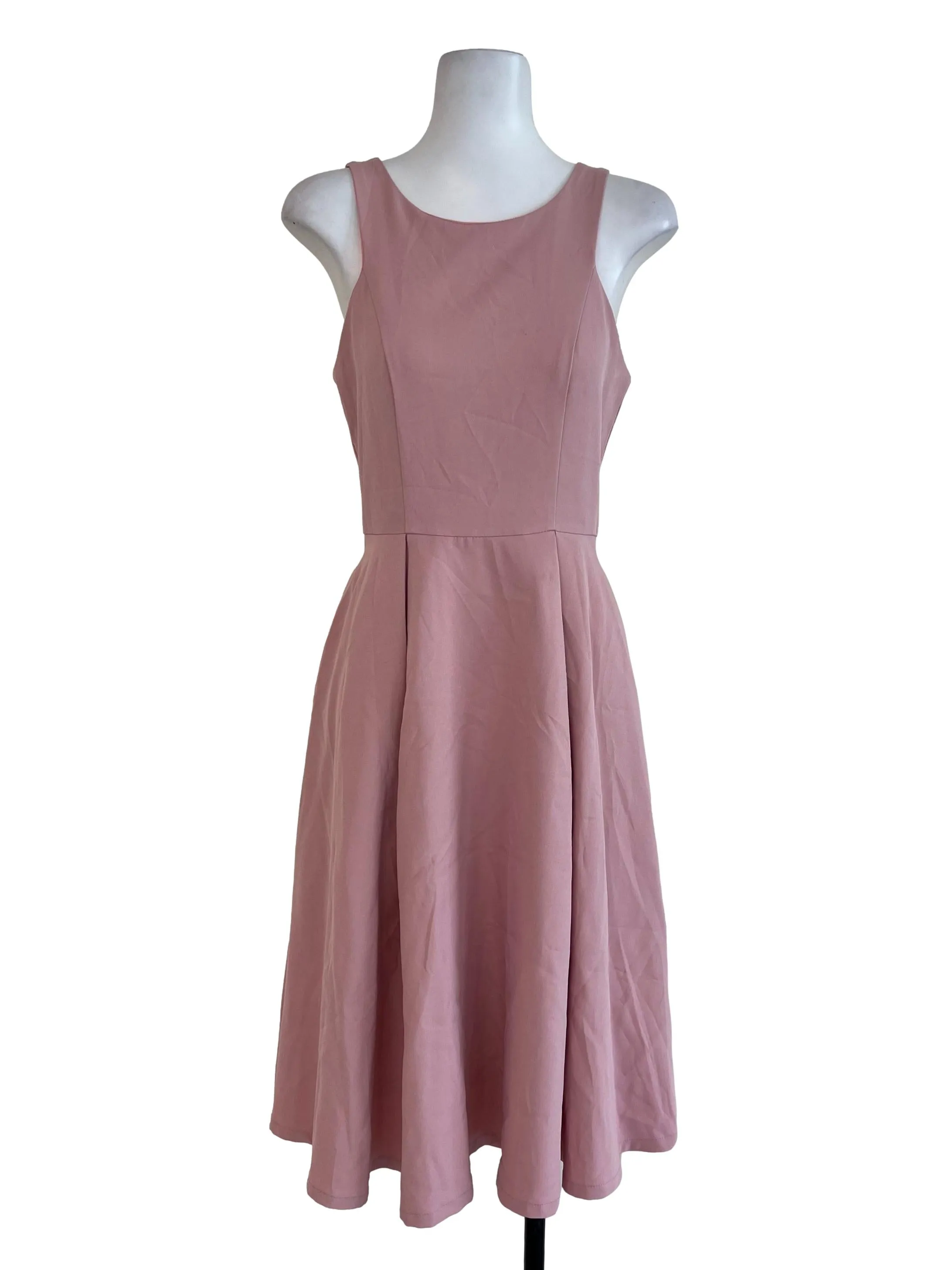 Pink Plain Formal Drop Waist Dress